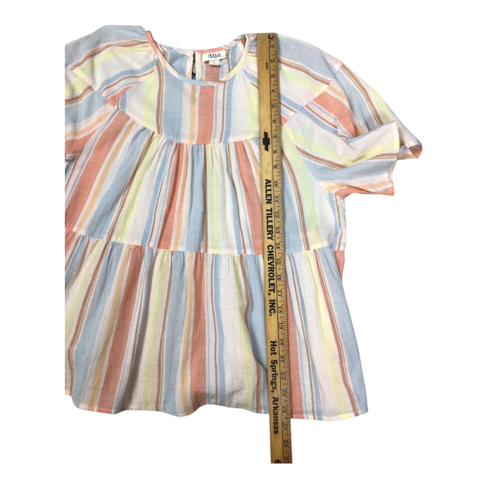 Ana Babydoll Pastel Multi-Stripe Cotton Short Sleeve Top Large - Picture 7 of 9